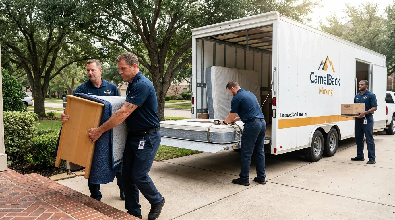 Crew loading residential truck for cross-state move from Charlotte, TX